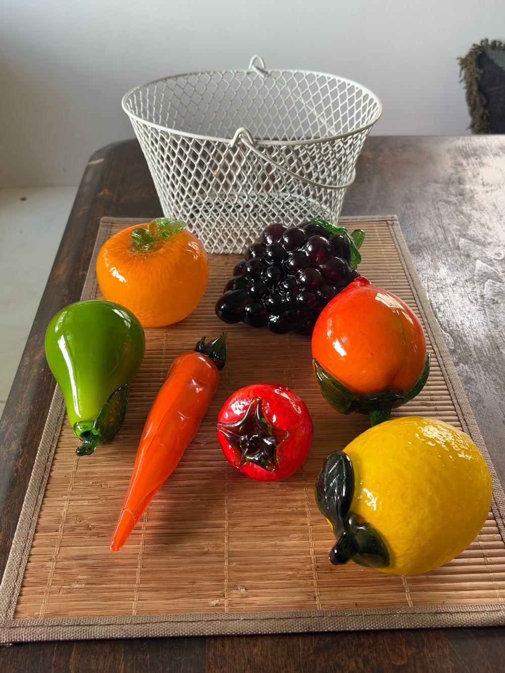 Vintage Hand Blown Glass Fruit & Vegetable Set Murano-Style 7-Piece Collection